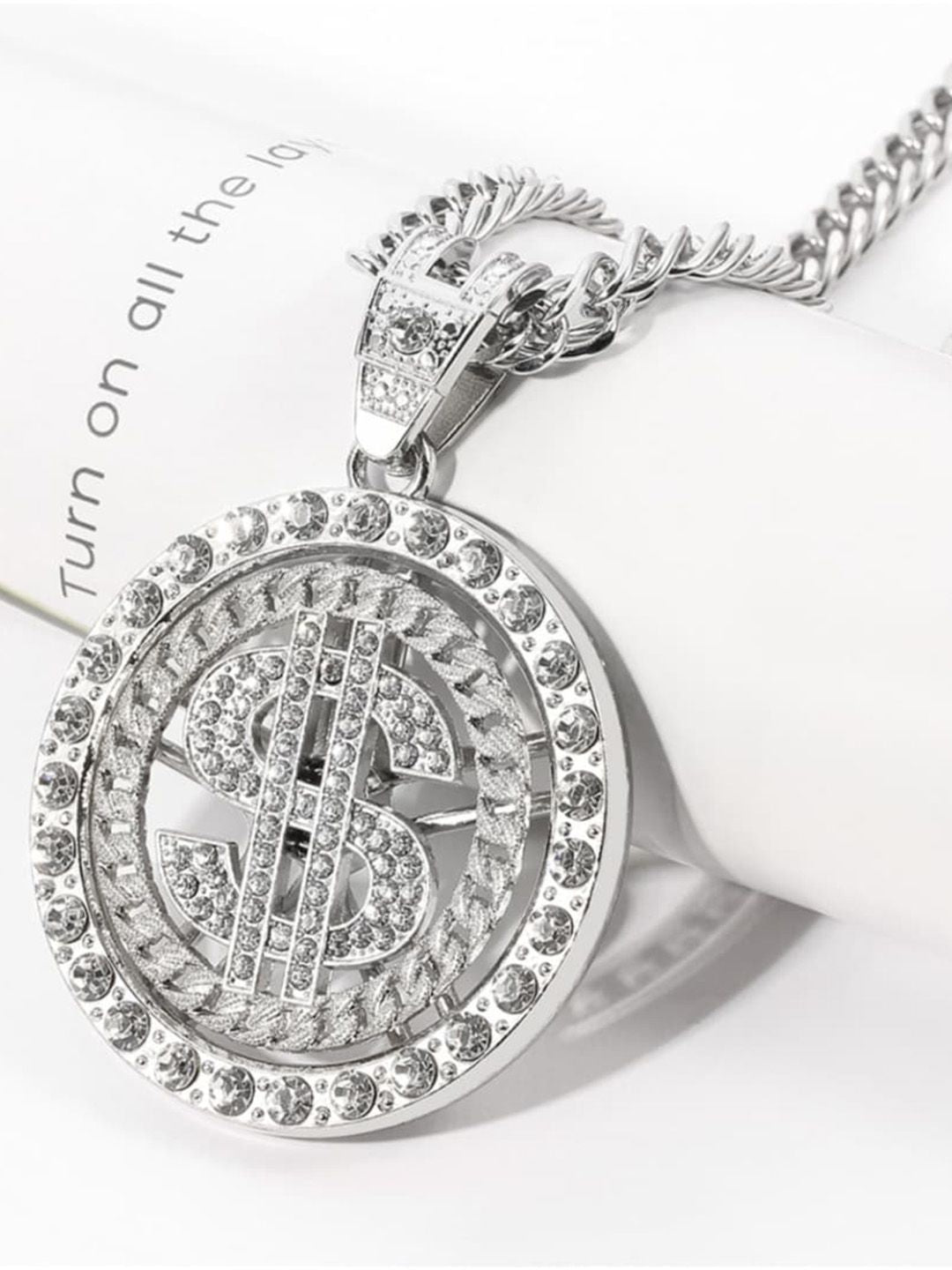 SALTY Stainless Steel Stone Studded Circular Pendants with Chains