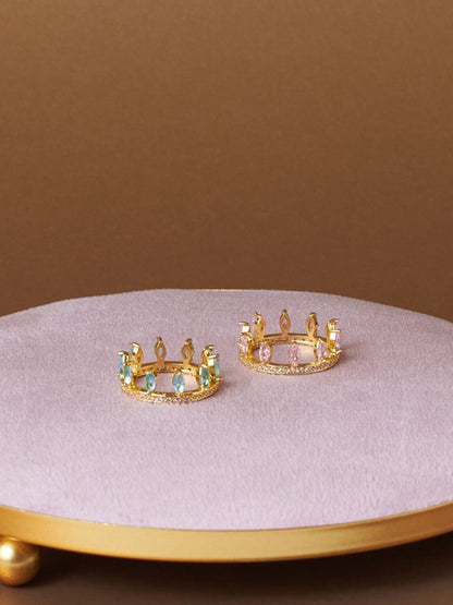 SALTY Set of 2 Gold-Plated Crystals-Studded Baguette Ring