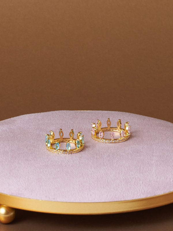 SALTY Set of 2 Gold-Plated Crystals-Studded Baguette Ring
