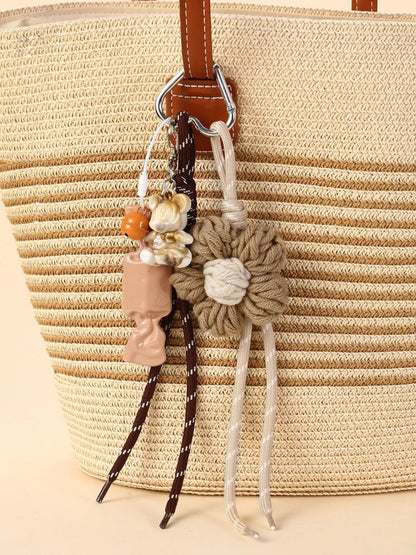 SALTY Brown & White Floral Croche & Puppy Duo Bag Charm