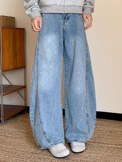 Men Wide Leg Mid-Rise Light Fade Jeans