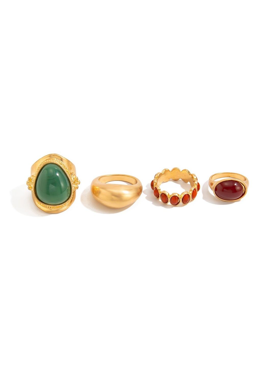 Set of 4 Gold-Plated Stone-Studded Finger Ring