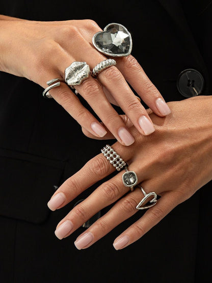 Set of 7 Silver-Plated Finger Ring