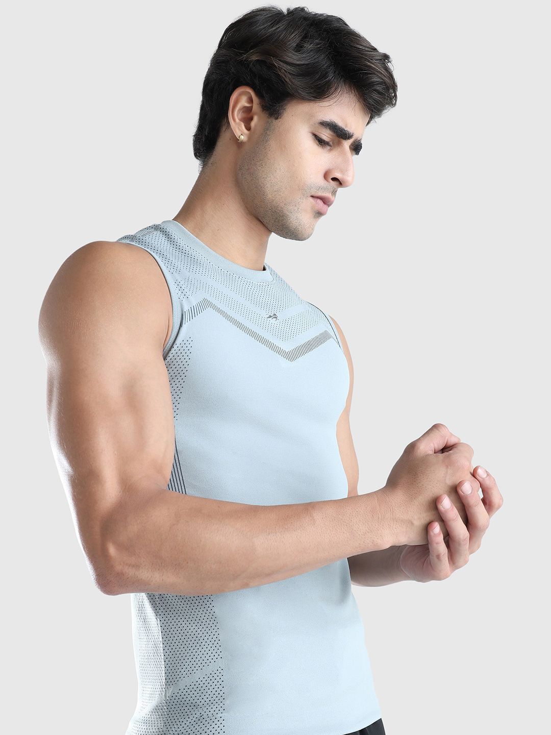 Men Moisture Wicking Self Design Round Neck Compression T-shirt