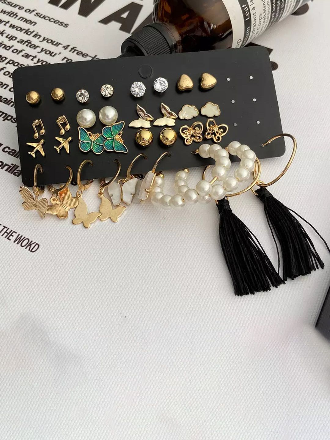 SALTY Pack Of 17 Gold-Plated Stones & Beads Contemporary Earrings
