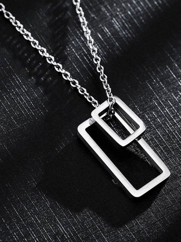 SALTY Men Stainless Steel Architectural Contrast Pendant With Chain
