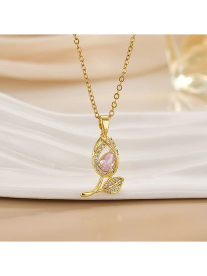 SALTY Women Rosy Dew Stone-Studded Pendant With Chain
