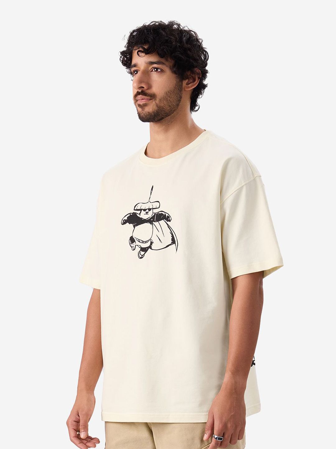 Men Oversized Kung Fu Panda Off White Tshirts