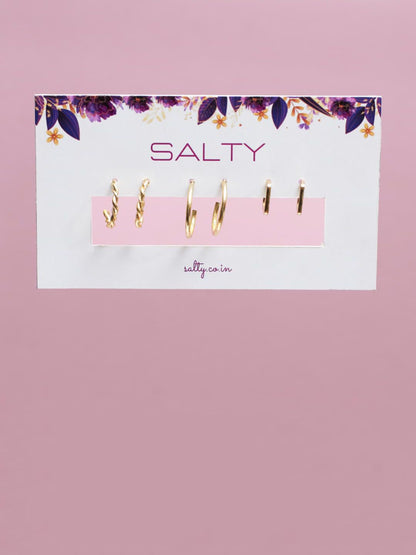 SALTY Set Of 3 Contemporary Alloy Studs Earrings