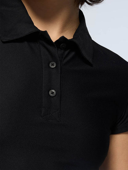 Black Techpique Cropped Polo