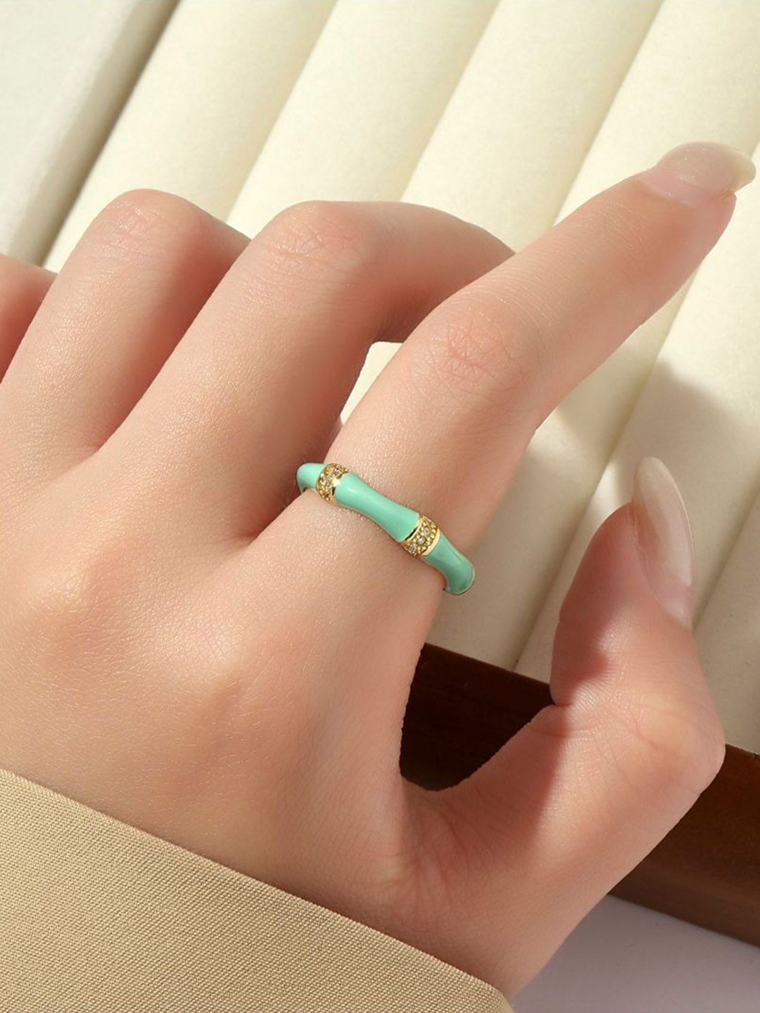 SALTY Stones Studded Honeyed Love Ring