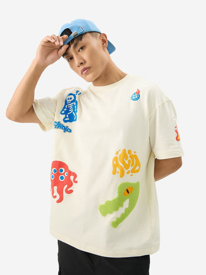 Men Oversized Printed Off White T-Shirts