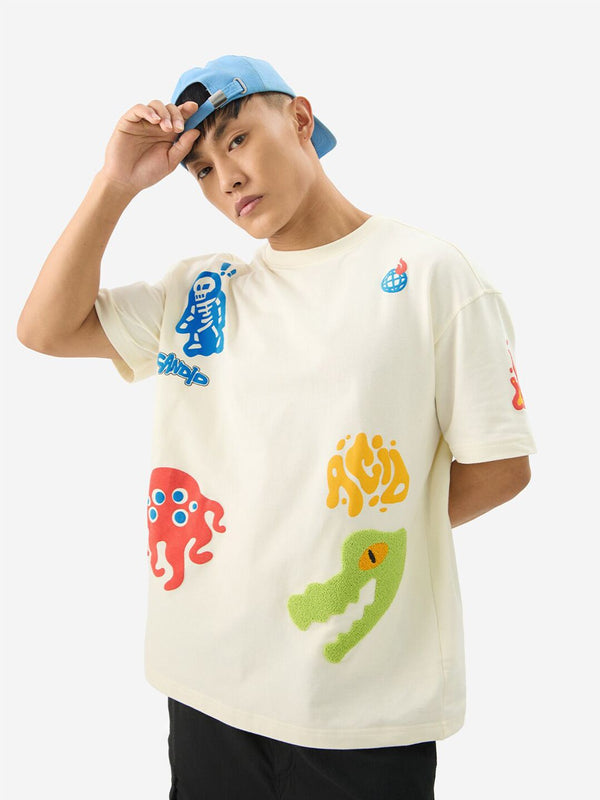 Men Oversized Printed Off White T-Shirts