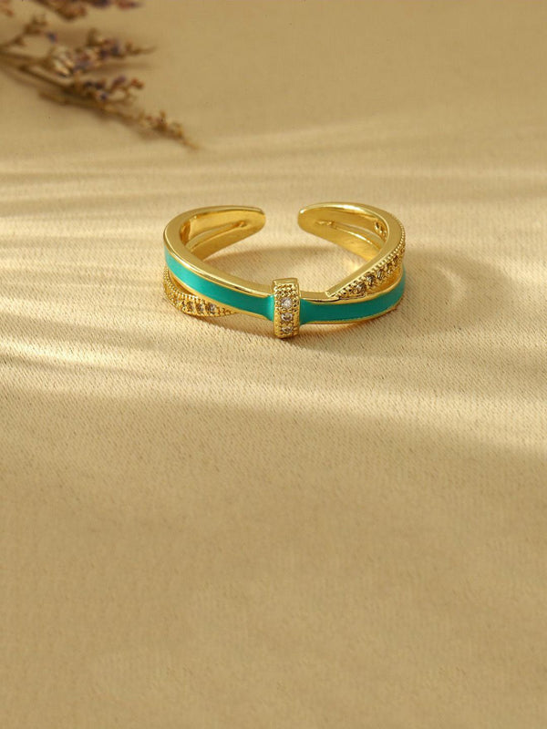 SALTY Stone Studded & Enameled Ocean Knot Finger Ring