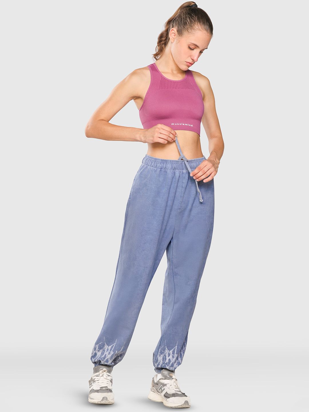 Women Wide-Leg Mid-Rise Acid Wash Joggers