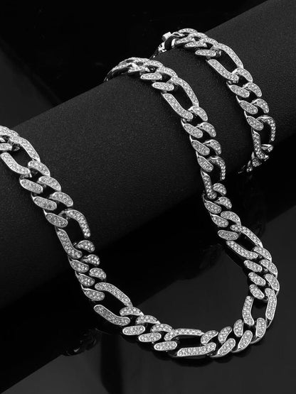 SALTY Men Stainless Steel Stone Studded Anarchy Silver Punk Necklace and Bracelet Set