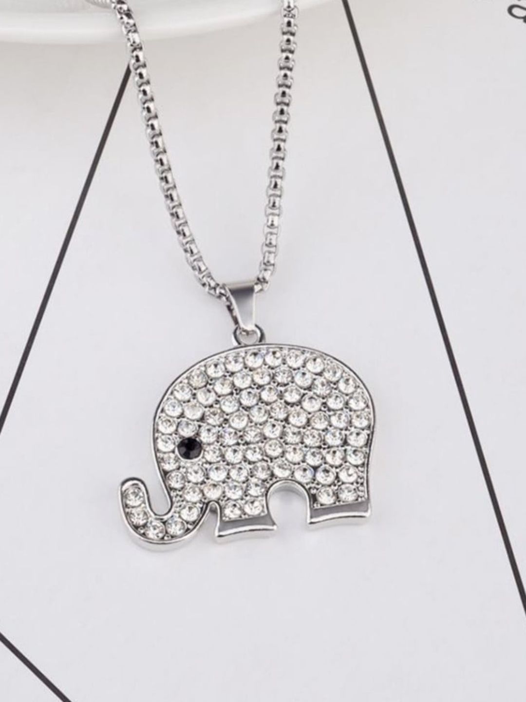 SALTY Men Stainless Steel Artificial Stone Studded Animal Shaped Pendants with Chains