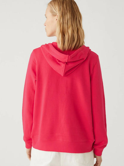 Fuchsia Hooded Front Open Cotton Sweatshirt