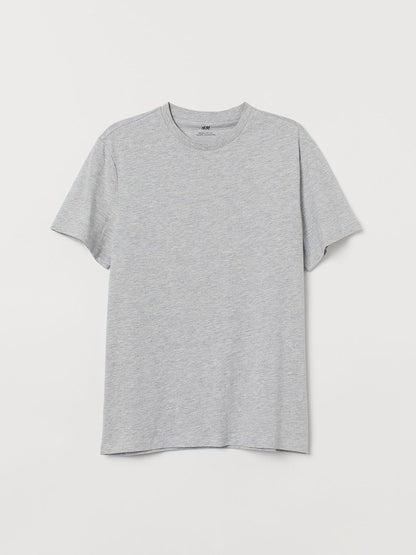 Men Grey Solid Round-neck T-shirt Regular Fit