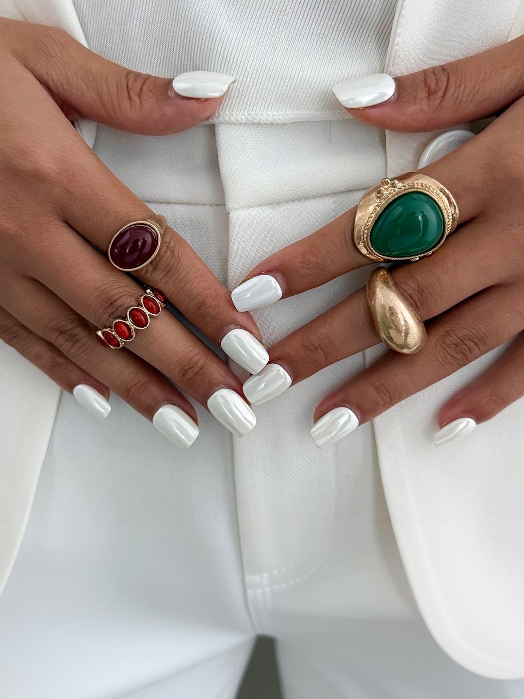 Set of 4 Gold-Plated Stone-Studded Finger Ring