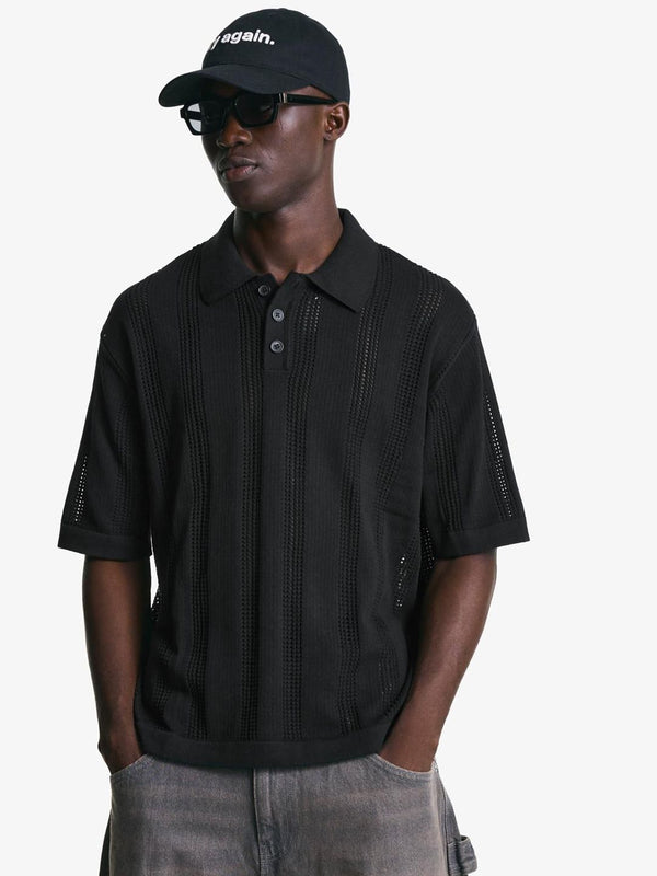 Textured openwork polo shirt