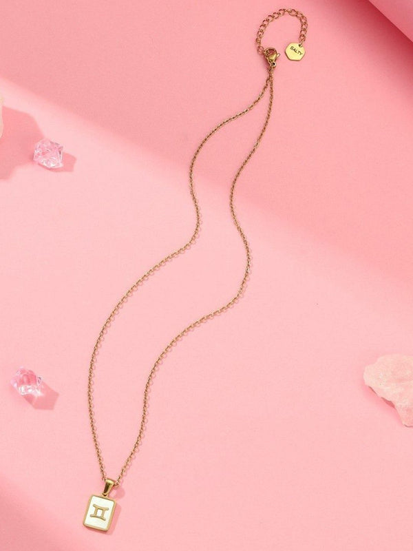 SALTY Gold & White Sign of the Stars Zodiac Gemini Pendant With Chain