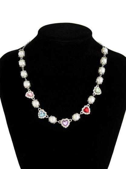Silver-Plated Artificial Stones Studded And Beaded Necklace