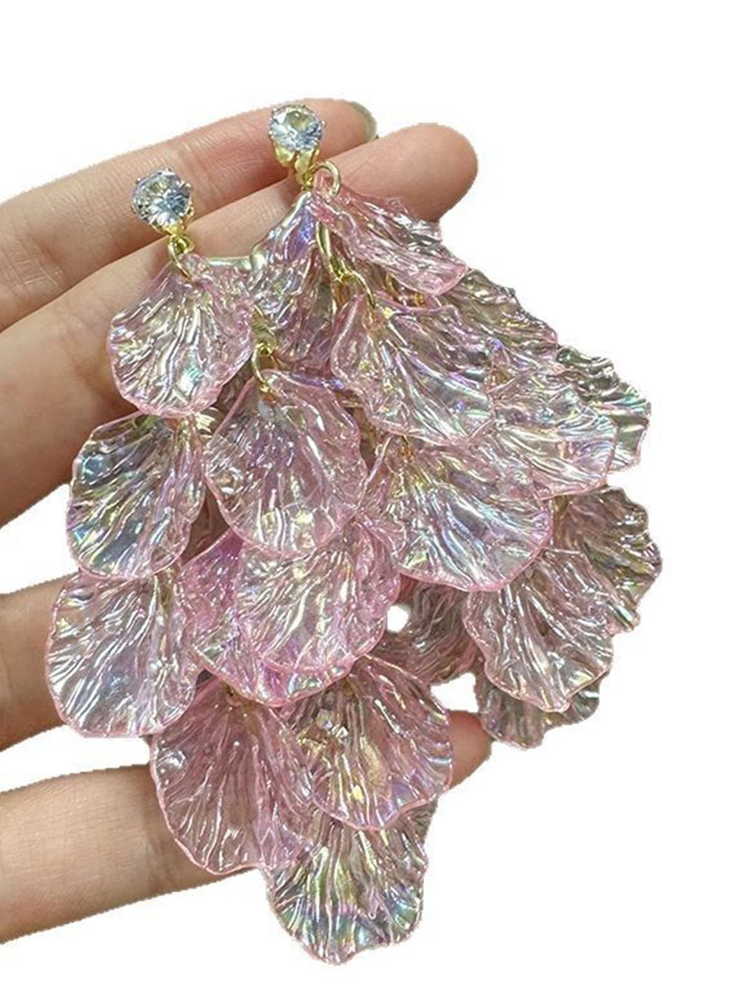 Gold-Plated Artificial Stones Studded Leaf Shaped Drop Earrings
