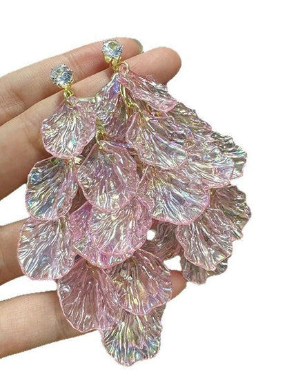 Gold-Plated Artificial Stones Studded Leaf Shaped Drop Earrings