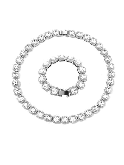 SALTY Men Stainless Steel Clavicle Diamond-Studded Necklace and Bracelet Set