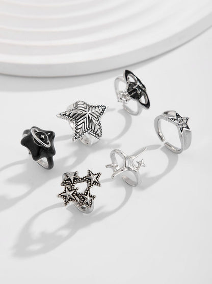 Men Set Of 6 Silver-Plated Finger Rings