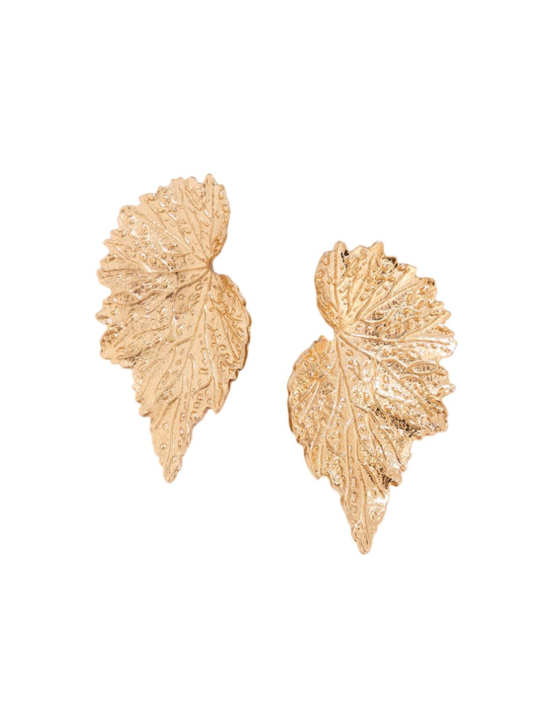Gold-Plated Leaf Shaped Chunky Drop Earrings