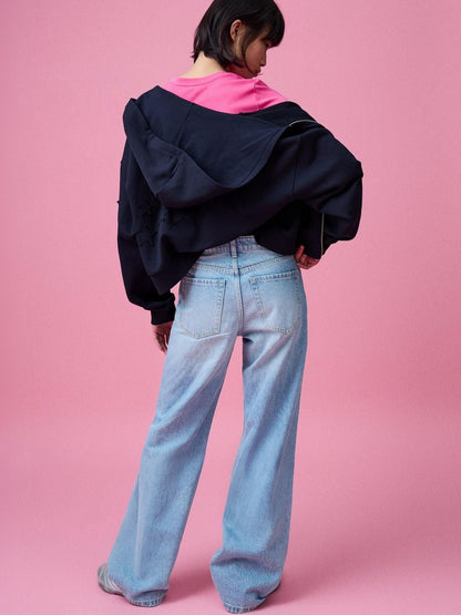 High-Waist Shimmery Straight Wide-Leg Jeans
