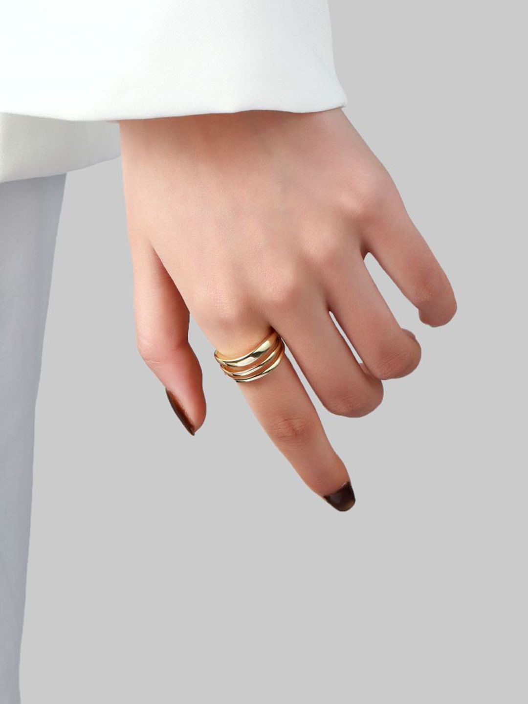 SALTY Women & Girls Stylish Adjustable Multi-Spiral Golden Finger Ring