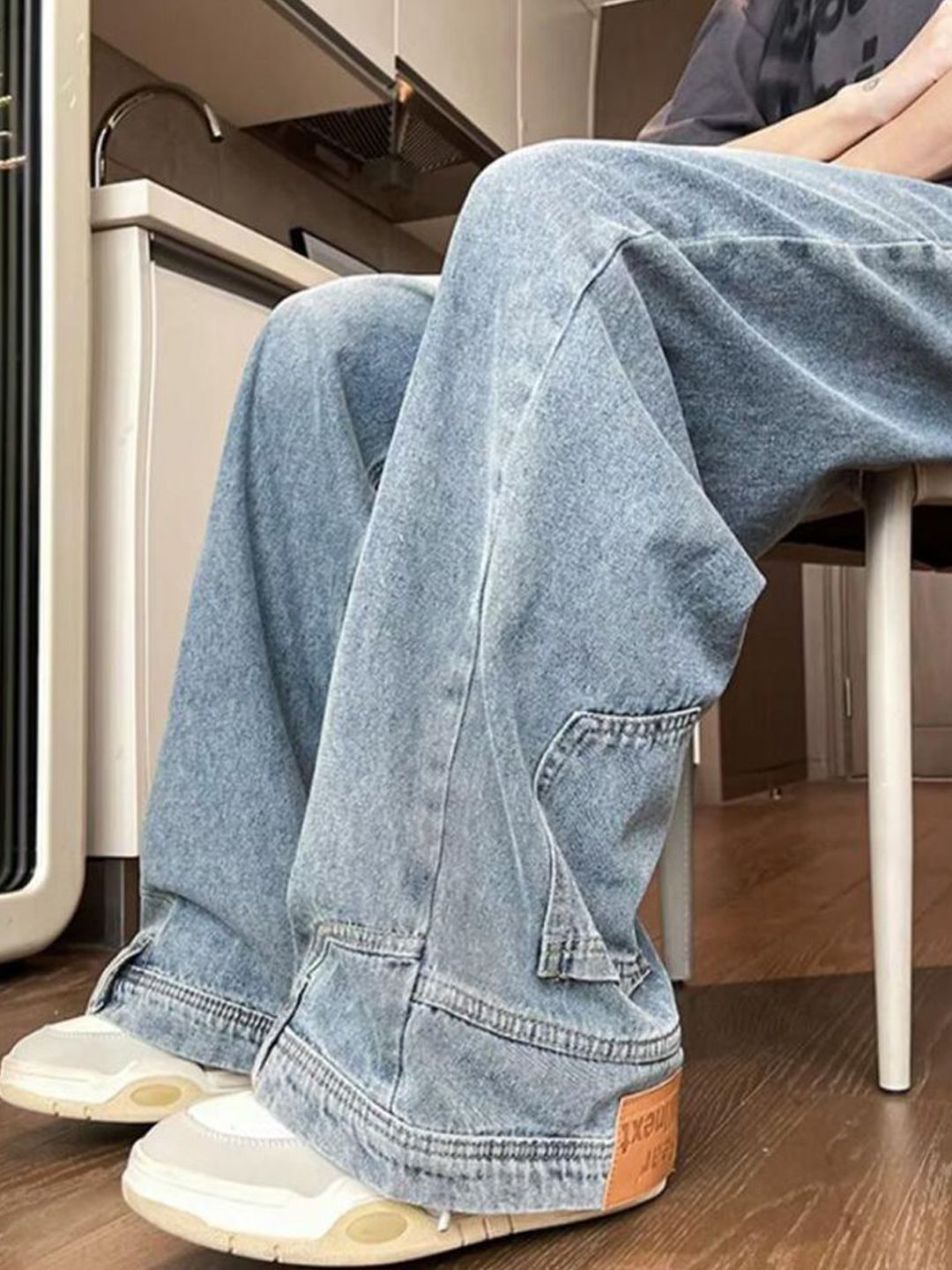 Men Wide Leg Light Fade Jeans