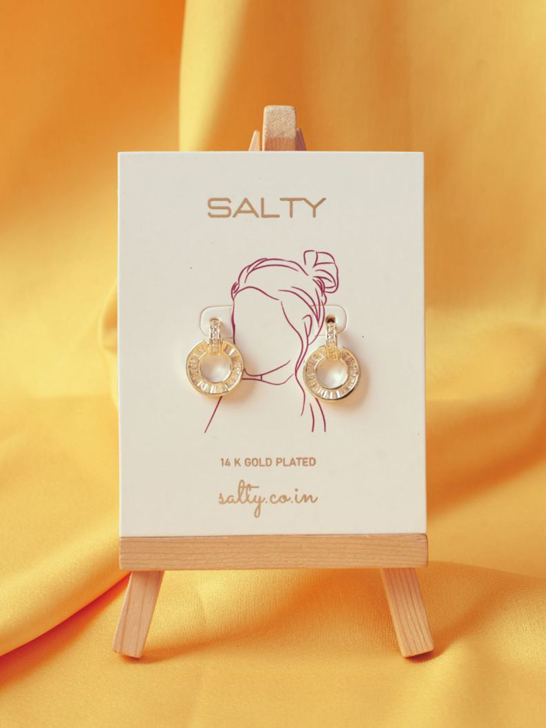 SALTY Gold-Plated Crystals Studded Contemporary Tasselled Half Hoop Earrings