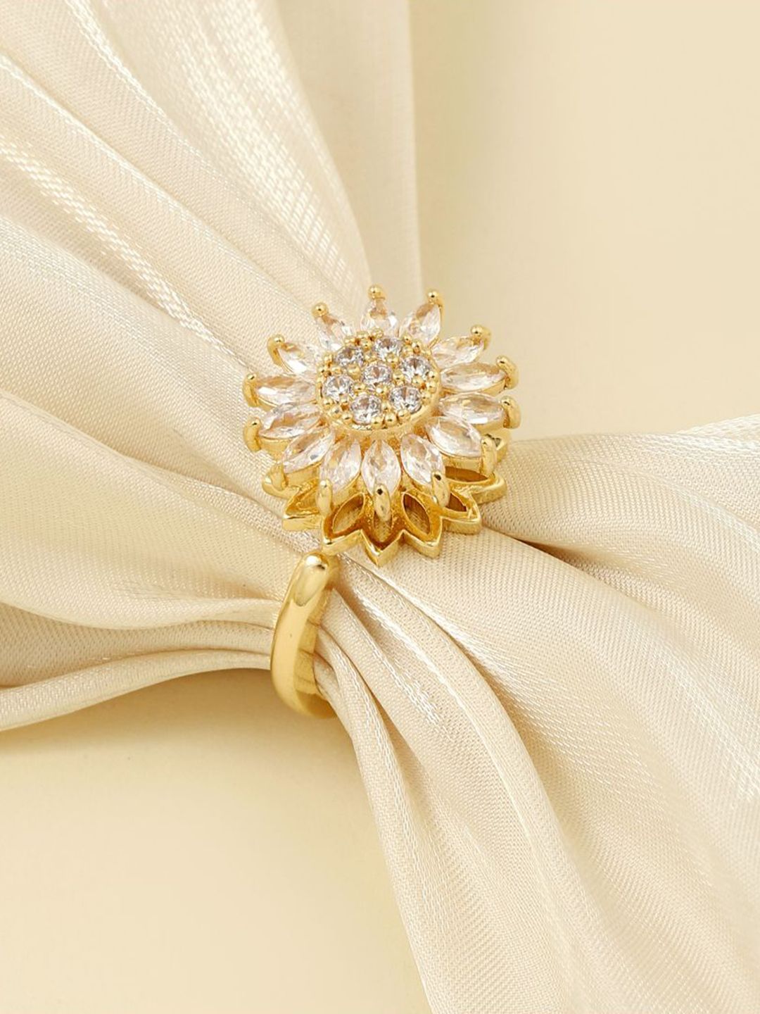 SALTY 14KT Gold Plated Crystal Stone Studded Finger Ring