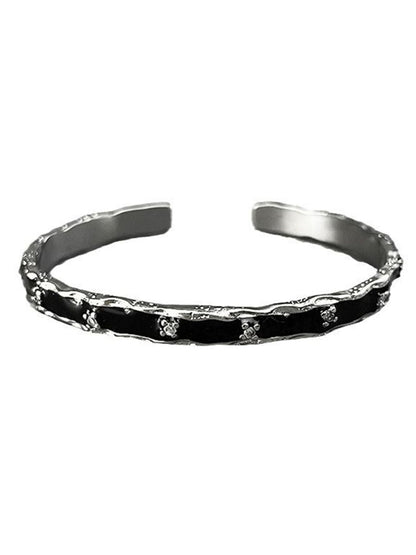 Men Stainless Steel Silver-Plated Artificial Stones Cuff Bracelet