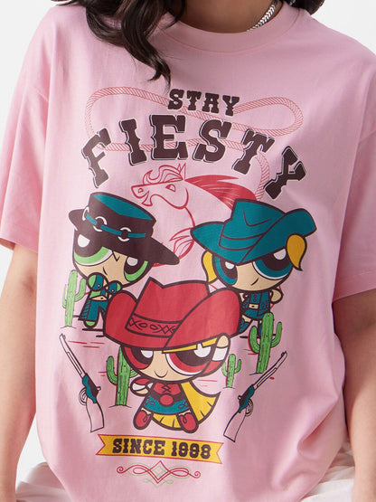 Women Oversized Powerpuff Girls Pink Tshirts