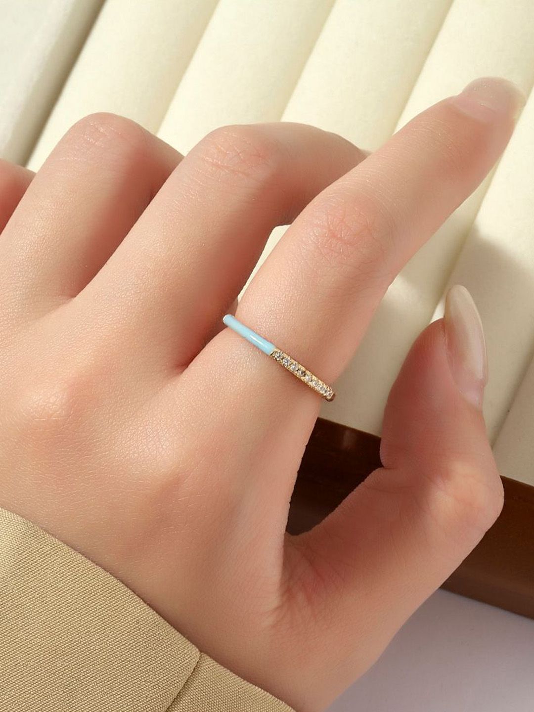 SALTY Stone-Studded Adjustable Finger Ring