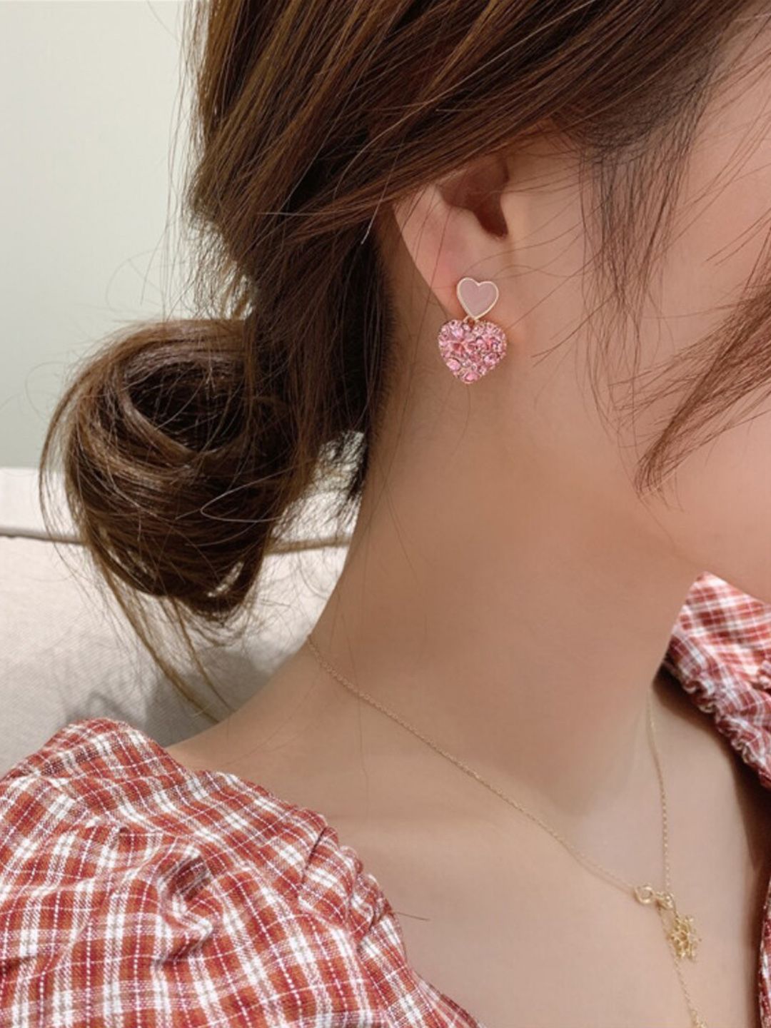 SALTY Contemporary Double Heart Shaped Studded Drop Earrings