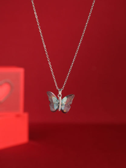 SALTY Vibrant Blue Winged Butterfly Beauty Pendant Necklace for Women