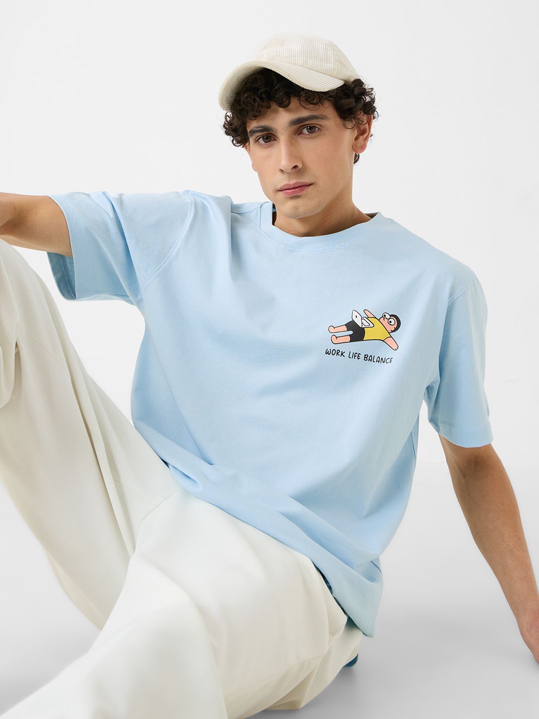 Men Relaxed Fit Printed Blue T-Shirts