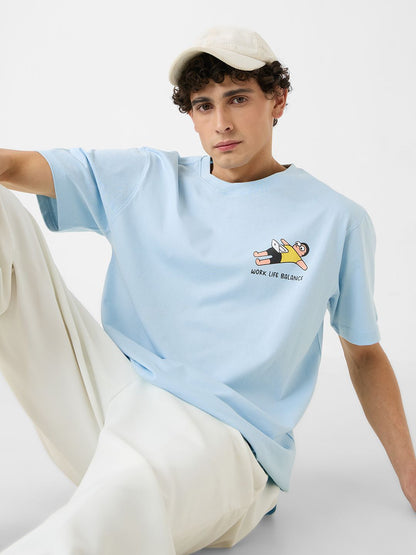 Men Relaxed Fit Printed Blue T-Shirts