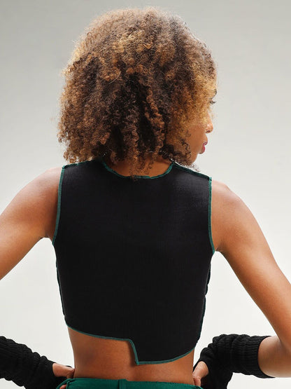 Cyprus Dark Green Patchwork Crop Top