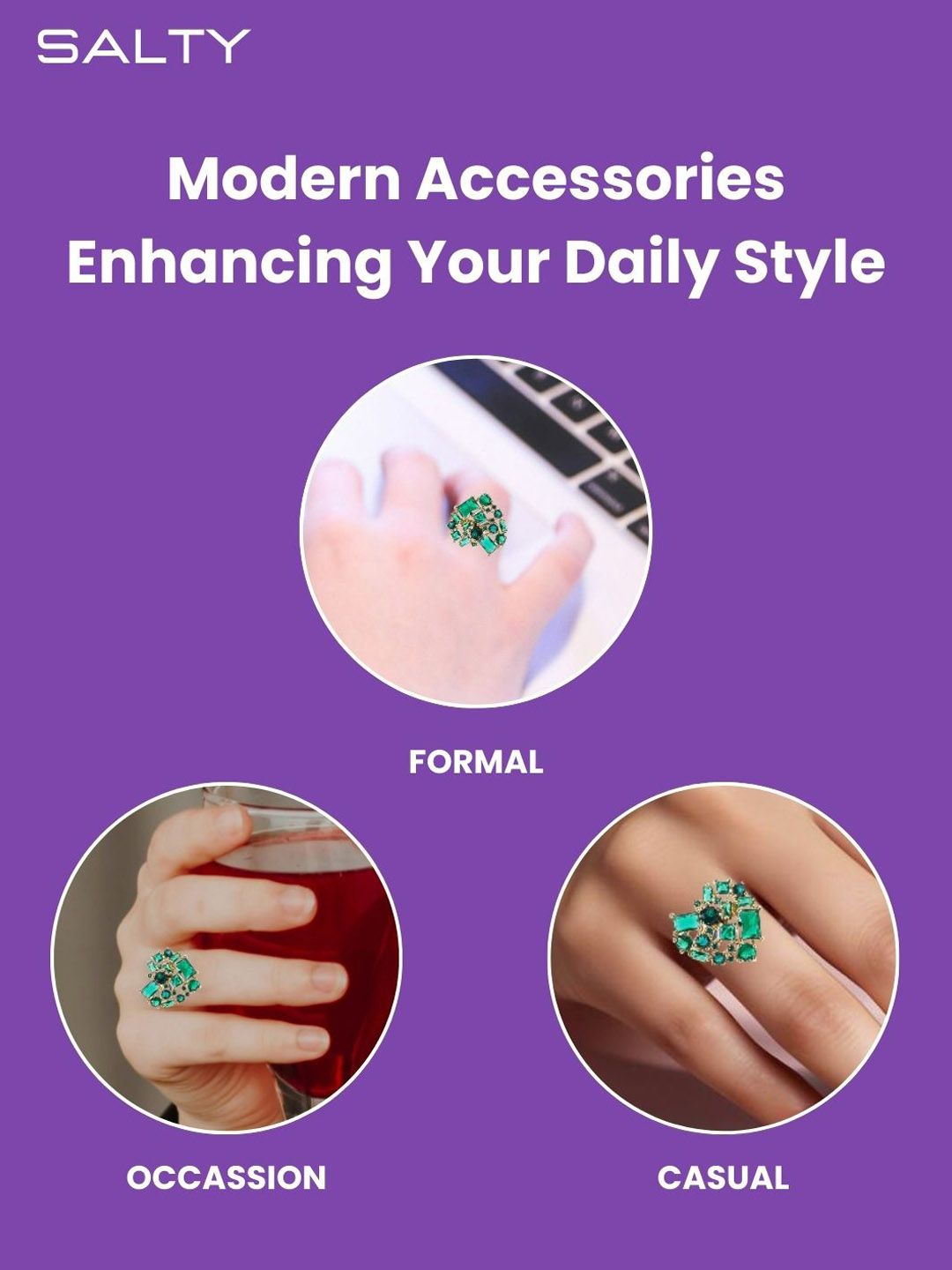 SALTY Stones Studded Adjustable Finger Ring