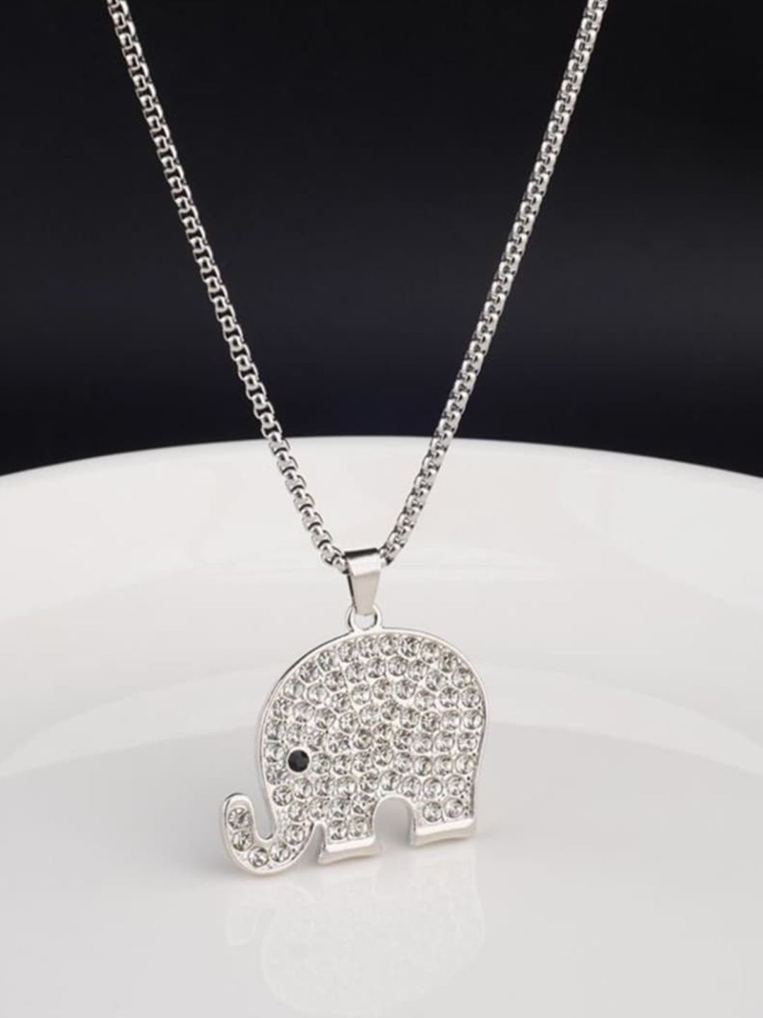 SALTY Men Stainless Steel Artificial Stone Studded Animal Shaped Pendants with Chains