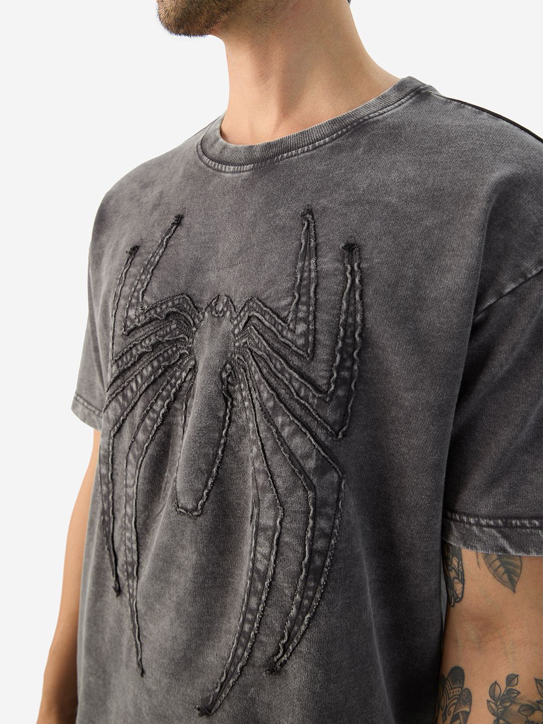 Men Oversized Spider Man Grey Tshirts