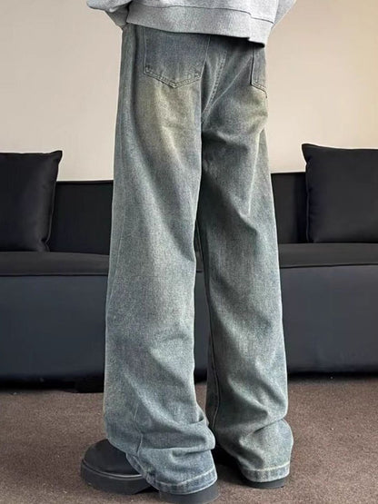 Men Wide Leg Mid-Rise Medium Shade Jeans