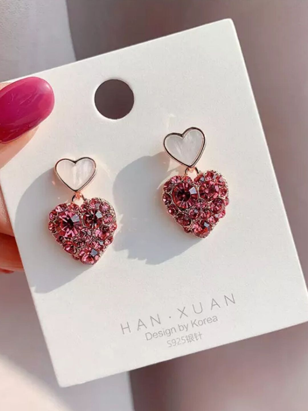 SALTY Contemporary Double Heart Shaped Studded Drop Earrings